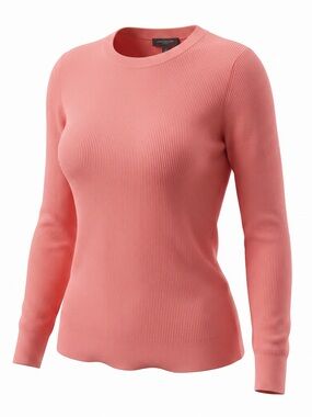 Ann Taylor Petite Ribbed Crew Neck Sweater Pink Coral | SP